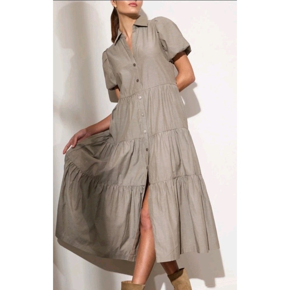 Brochu Walker Taupe Button-Front Tiered Maxi Dress